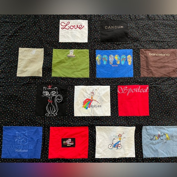 Custommade Quilt to preserve T-shirt logos collected globally - 48”x60” - Picture 3 of 9